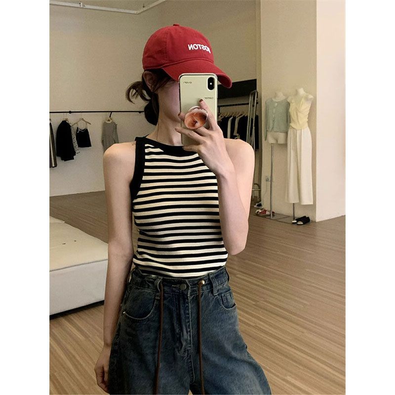Striped Knitted Small Tank Top Vest For Women