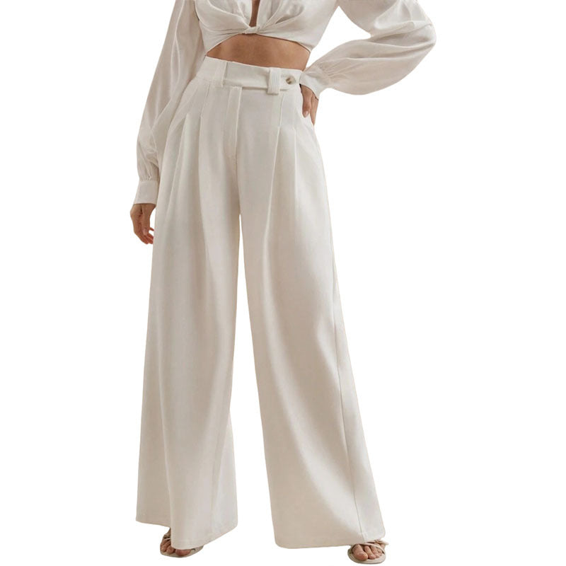 High Waist Draped Wide-Leg Trousers