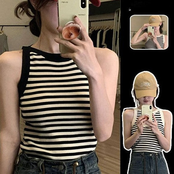 Striped Knitted Small Tank Top Vest For Women