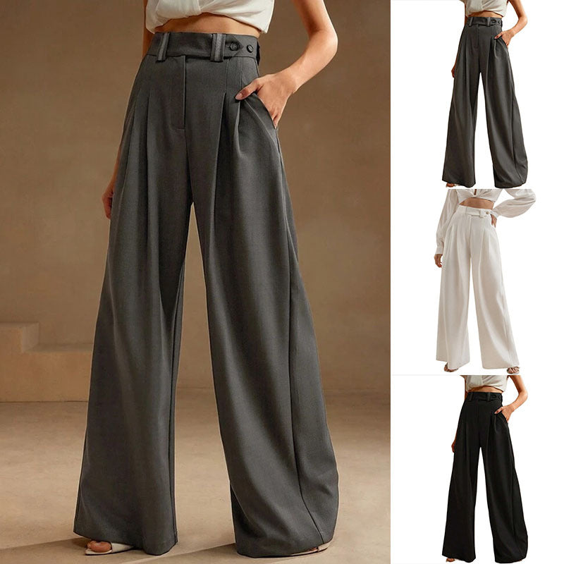 High Waist Draped Wide-Leg Trousers